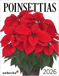 A large red poinsettia plant on the cover of the 2026 Poinsettias catalog.